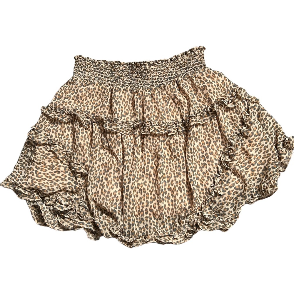 Urban Outfitters Leopard Print Jessa Chiffon Smocked Ruffle Mini Skirt Medium